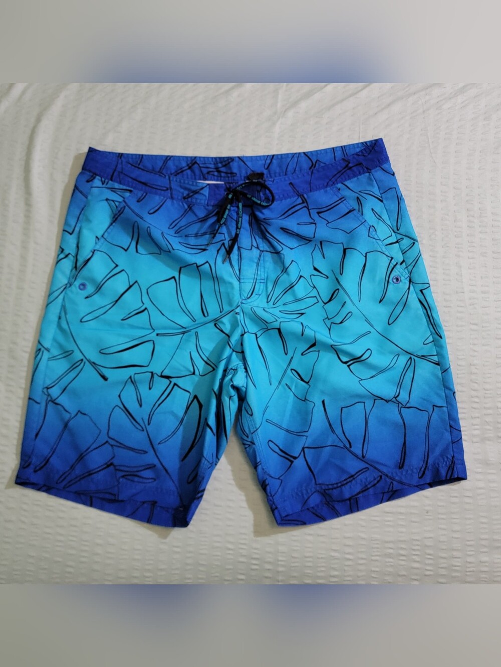 Armani Exchange Blue Gradient Leaf Print Swim Shorts